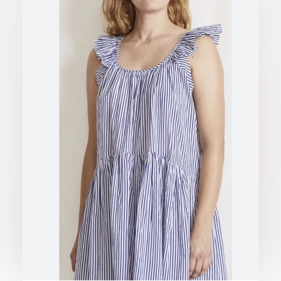 Apiece Apart Blue White Striped Mini Dress Flowy Size Medium - Picture 2 of 6
